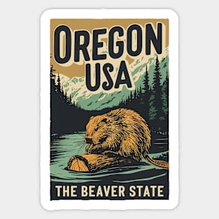 Vintage Retro Oregon USA Beaver Sticker